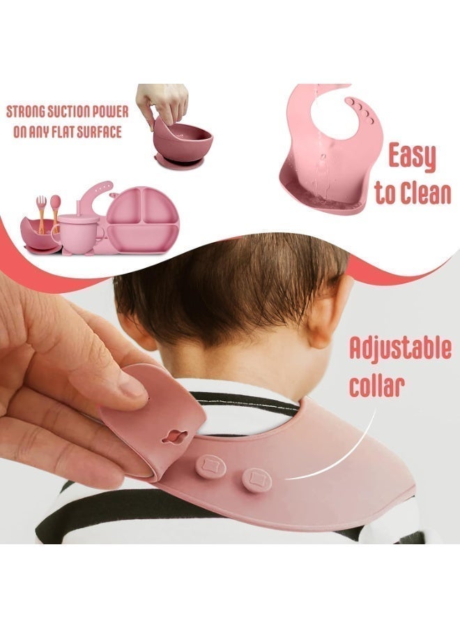 Silicone Baby Feeding Set with Suction Bowl, Bear Plate, Bib and Utensils, Random Colour - Image 4